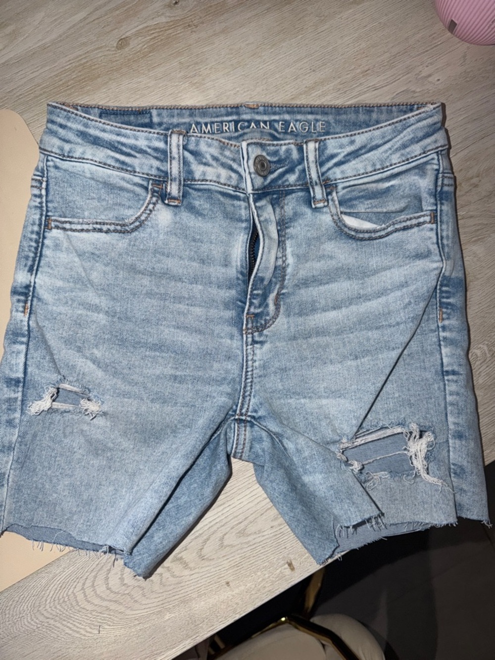 American Eagle Light Blue Denim Shorts with Washed Finish